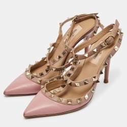 Pre Owned Valentino Pink/Beige Leather Rockstud Cage Pumps Size 36