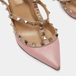 Pre Owned Valentino Pink/Beige Leather Rockstud Cage Pumps Size 36