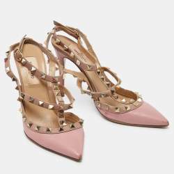 Pre Owned Valentino Pink/Beige Leather Rockstud Cage Pumps Size 36