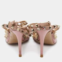 Pre Owned Valentino Pink/Beige Leather Rockstud Cage Pumps Size 36
