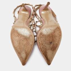Pre Owned Valentino Pink/Beige Leather Rockstud Cage Pumps Size 36