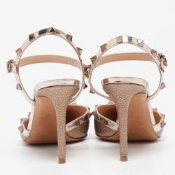 Pre Owned Valentino Gold Leather Rockstud Ankle Strap Pumps Size 39