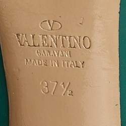 Pre Owned Valentino Green/Beige Leather Rockstud Strappy Pointed Toe Pumps Size 37.5