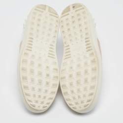 Pre Owned Valentino White/Pink Leather Rockstud Lace Up Sneakers Size 40