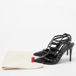 Pre Owned Valentino Black Patent Leather Rockstud Ankle Strap Pumps Size 40