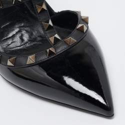 Pre Owned Valentino Black Patent Leather Rockstud Ankle Strap Pumps Size 40
