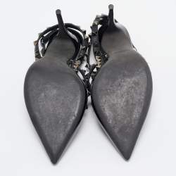 Pre Owned Valentino Black Patent Leather Rockstud Ankle Strap Pumps Size 40