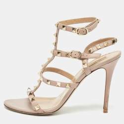 Pre Owned Valentino Dusty Pink Leather Rockstud Ankle Strap Sandals Size 39