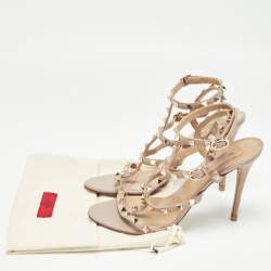 Pre Owned Valentino Dusty Pink Leather Rockstud Ankle Strap Sandals Size 39