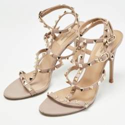 Pre Owned Valentino Dusty Pink Leather Rockstud Ankle Strap Sandals Size 39