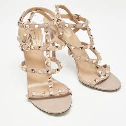 Pre Owned Valentino Dusty Pink Leather Rockstud Ankle Strap Sandals Size 39