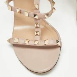 Pre Owned Valentino Dusty Pink Leather Rockstud Ankle Strap Sandals Size 39