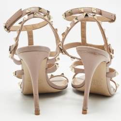 Pre Owned Valentino Dusty Pink Leather Rockstud Ankle Strap Sandals Size 39