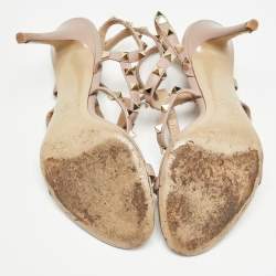 Pre Owned Valentino Dusty Pink Leather Rockstud Ankle Strap Sandals Size 39