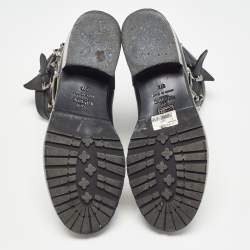 Pre Owned Valentino Black Leather Rockstud Ankle Boots Size 37.5