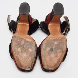 Pre Owned Valentino Black Velvet  Ankle Strap Sandals Size 37.5