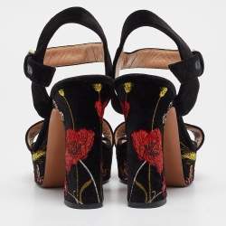 Pre Owned Valentino Black Velvet  Ankle Strap Sandals Size 37.5