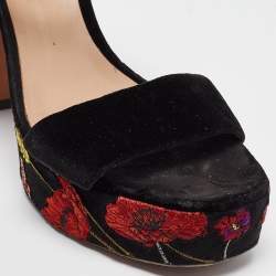 Pre Owned Valentino Black Velvet  Ankle Strap Sandals Size 37.5