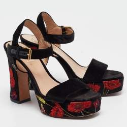 Pre Owned Valentino Black Velvet  Ankle Strap Sandals Size 37.5