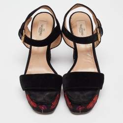Pre Owned Valentino Black Velvet  Ankle Strap Sandals Size 37.5