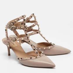 Pre Owned Valentino Dusty Pink Leather Rockstud Ankle Strap Pumps Size 41