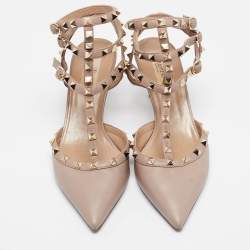 Pre Owned Valentino Dusty Pink Leather Rockstud Ankle Strap Pumps Size 41