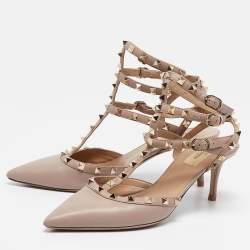 Pre Owned Valentino Dusty Pink Leather Rockstud Ankle Strap Pumps Size 41