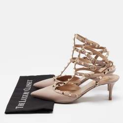 Pre Owned Valentino Dusty Pink Leather Rockstud Ankle Strap Pumps Size 41