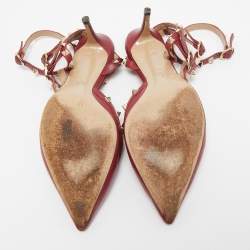 Pre Owned Valentino Dark Red Leather Rockstud Ankle Strap Pumps Size 41