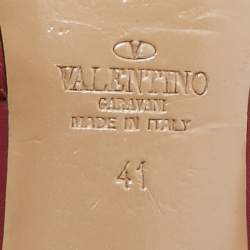 Pre Owned Valentino Dark Red Leather Rockstud Ankle Strap Pumps Size 41