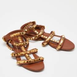 Pre Owned Valentino Brown Leather Rockstud No Limit Sandals Size 38
