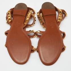 Pre Owned Valentino Brown Leather Rockstud No Limit Sandals Size 38