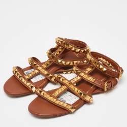 Pre Owned Valentino Brown Leather Rockstud No Limit Sandals Size 38