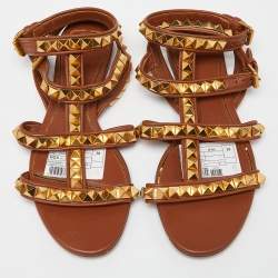 Pre Owned Valentino Brown Leather Rockstud No Limit Sandals Size 38