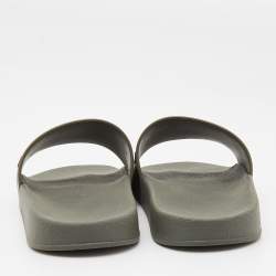 Pre Owned Valentino Green Rubber VLTN Flat Slides Size 42