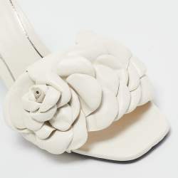 Pre Owned Valentino Cream Leather 03 Rose Edition Atelier Slides Size 40