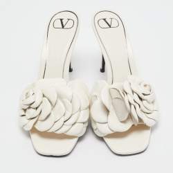 Pre Owned Valentino Cream Leather 03 Rose Edition Atelier Slides Size 40