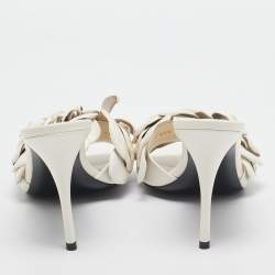 Pre Owned Valentino Cream Leather 03 Rose Edition Atelier Slides Size 40