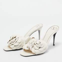 Pre Owned Valentino Cream Leather 03 Rose Edition Atelier Slides Size 40