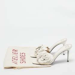 Pre Owned Valentino Cream Leather 03 Rose Edition Atelier Slides Size 40