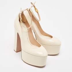 Pre Owned Valentino Cream Patent Leather Tan-go Pumps Size 38.5