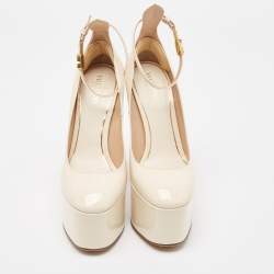 Pre Owned Valentino Cream Patent Leather Tan-go Pumps Size 38.5