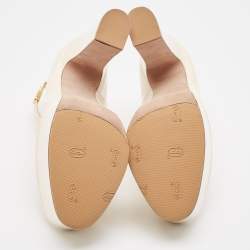 Pre Owned Valentino Cream Patent Leather Tan-go Pumps Size 38.5