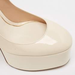 Pre Owned Valentino Cream Patent Leather Tan-go Pumps Size 38.5
