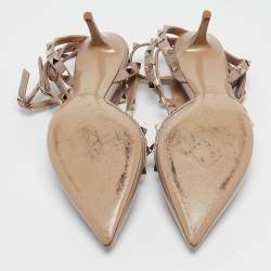 Pre Owned Valentino Pink Patent Leather Rockstud Ankle Strap Pumps Size 40