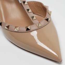 Pre Owned Valentino Pink Patent Leather Rockstud Ankle Strap Pumps Size 40