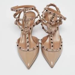 Pre Owned Valentino Pink Patent Leather Rockstud Ankle Strap Pumps Size 40