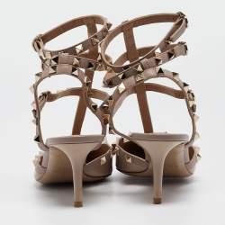 Pre Owned Valentino Pink Patent Leather Rockstud Ankle Strap Pumps Size 40