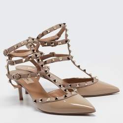 Pre Owned Valentino Pink Patent Leather Rockstud Ankle Strap Pumps Size 40