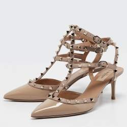 Pre Owned Valentino Pink Patent Leather Rockstud Ankle Strap Pumps Size 40